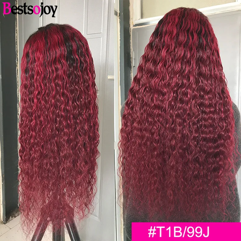 T1B 99J Bestsojoy кудрявые человеческие волосы, парики на кружеве для черных женщин, 613 блонд, 2 тона, Омбре, монгольские кудрявые волосы Remy, парики со средним соотношением - Цвет: T1B 99J