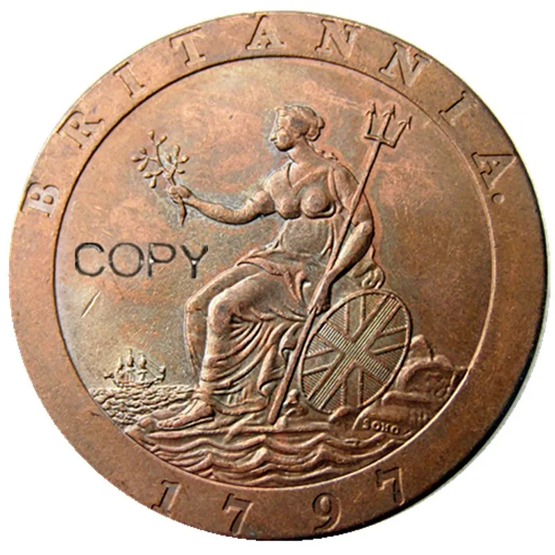 Джордж III "CARTWHEEL" два пенса, 1797 медная копия монеты - Цвет: OLD COLOR