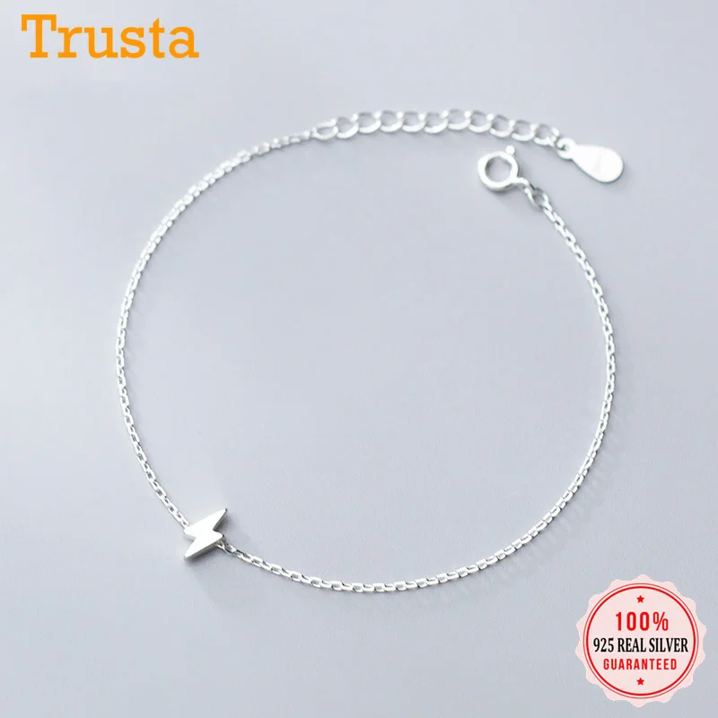 Trusta минималистский натуральная 925 пробы серебро милый мини-молнии; Каблук 16 см браслет для Для женщин девушек; подарок на день рождения DS1895