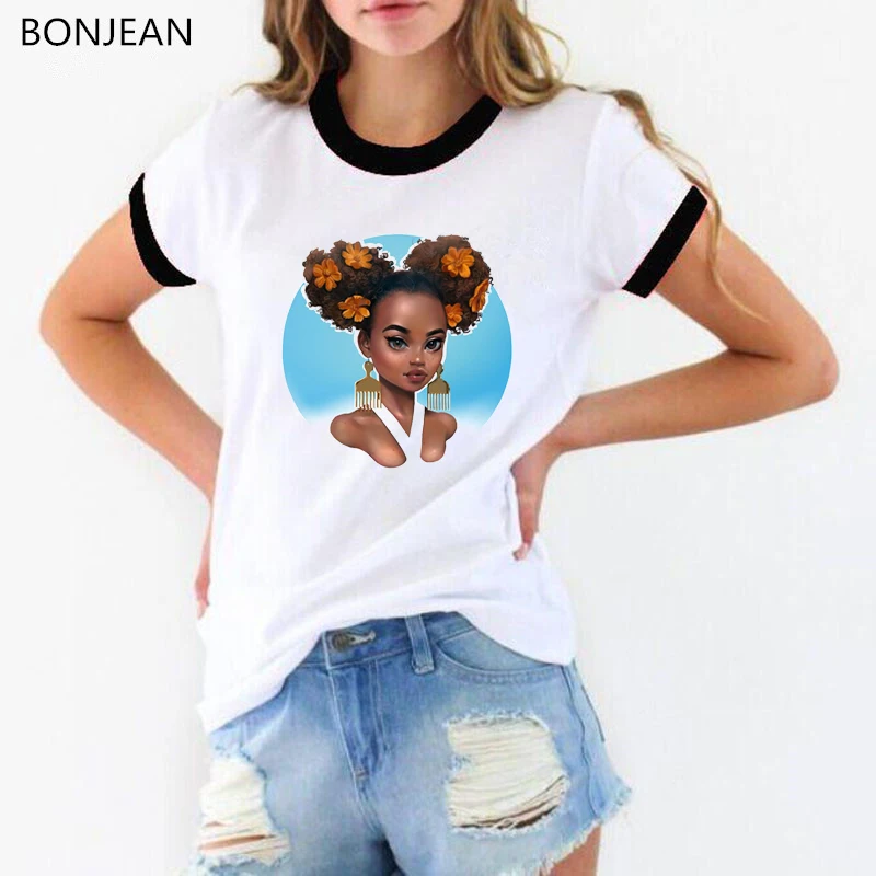 Крутая Черная Женская футболка с принтом меланина, Харадзюку, футболки для женщин, летняя футболка в стиле хип-хоп, женская футболка, модные топы - Цвет: 42476 B