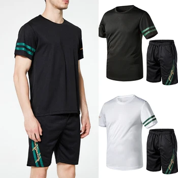 

Summer Men Sport Suits Outfits Male Stripe T-shirt Shorts Two Piece Set Training Sports Leisure Fitness Joggers Set Tracksuits