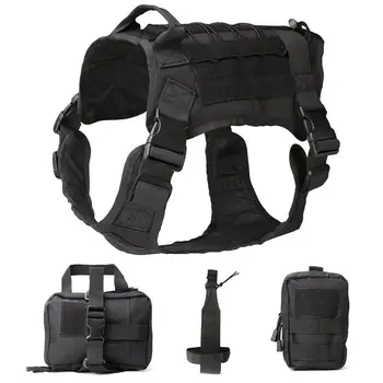 

Tactical Service Dog Vest Water Resistant Comfortable Military Patrol Dog Harness Suit with Kettle Set Sundries Bags