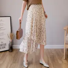 Женская шифоновая юбка миди с эластичной талией, летняя плиссированная юбка с цветочным принтом для женщин, женская юбка faldas mujer moda DV868