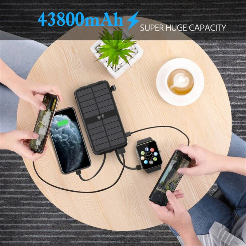 10000 mah 43800mAh Solar Power Bank 10W Fast Qi Wireless Charger For iPhone 13 12 11 Samsung PD20W Portable Powerbank with Cable Poverbank small power bank