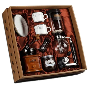 

360mlRetro Coffee bean Steel core grinder Suction pot coffee machine Gas stove 2 sets of bone cups Gift package wooden Hourglass