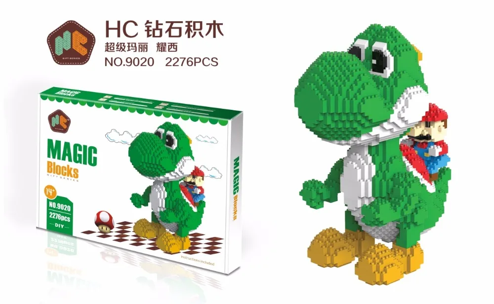 Najtaniej 2000 sztuk 9020 Yoshi mini klocki duży Model rozmiar Mario bloki Anime DIY budynku zabawki Juguetes aukcja zabawkowy Model prezenty dla dzieci