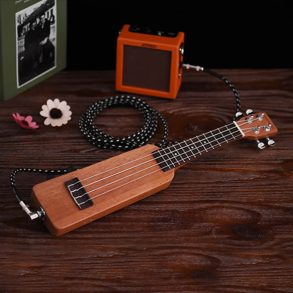 ammoon Creative 21" Solid Wood Okoume Electric Ukulele Uke with 3.5mm& 6.35mm Outputs Including Carrying Bag 4pcs Extra Strings