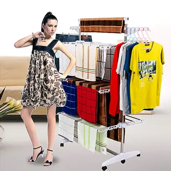 

RU Warehouse 6 Tiers Garment Clothes Airer Adjustable Telescopic Rolling Clothing Drying Folding Hanger Stainless Laundry Racks