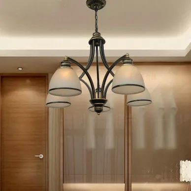 5 lights Европейские винтажные люстры в скандинавском и американском стиле, светильники из кованого железа, стеклянная люстра с абажуром для домашнего освещения - Цвет абажура: 5 lights
