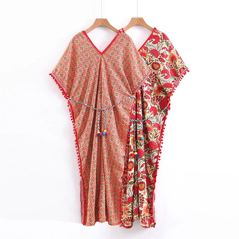 

2019 Spring Europe And America WOMEN'S Dress New Style Ethnic-Style Flower Printed Cape Dress 9189