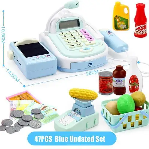 Многофункциональный электронный кассовый аппарат, кассовый аппарат для детей, ролевые игры, корзина для покупок, игрушки для детей, подарки - Цвет: 47pcs