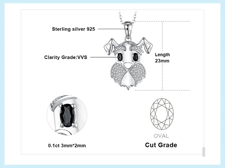 Шнауцер собака натуральный черный шпинельная Подвеска Ожерелье 925 драгоценные камни из стерлингового серебра Колье эффектное Ож
