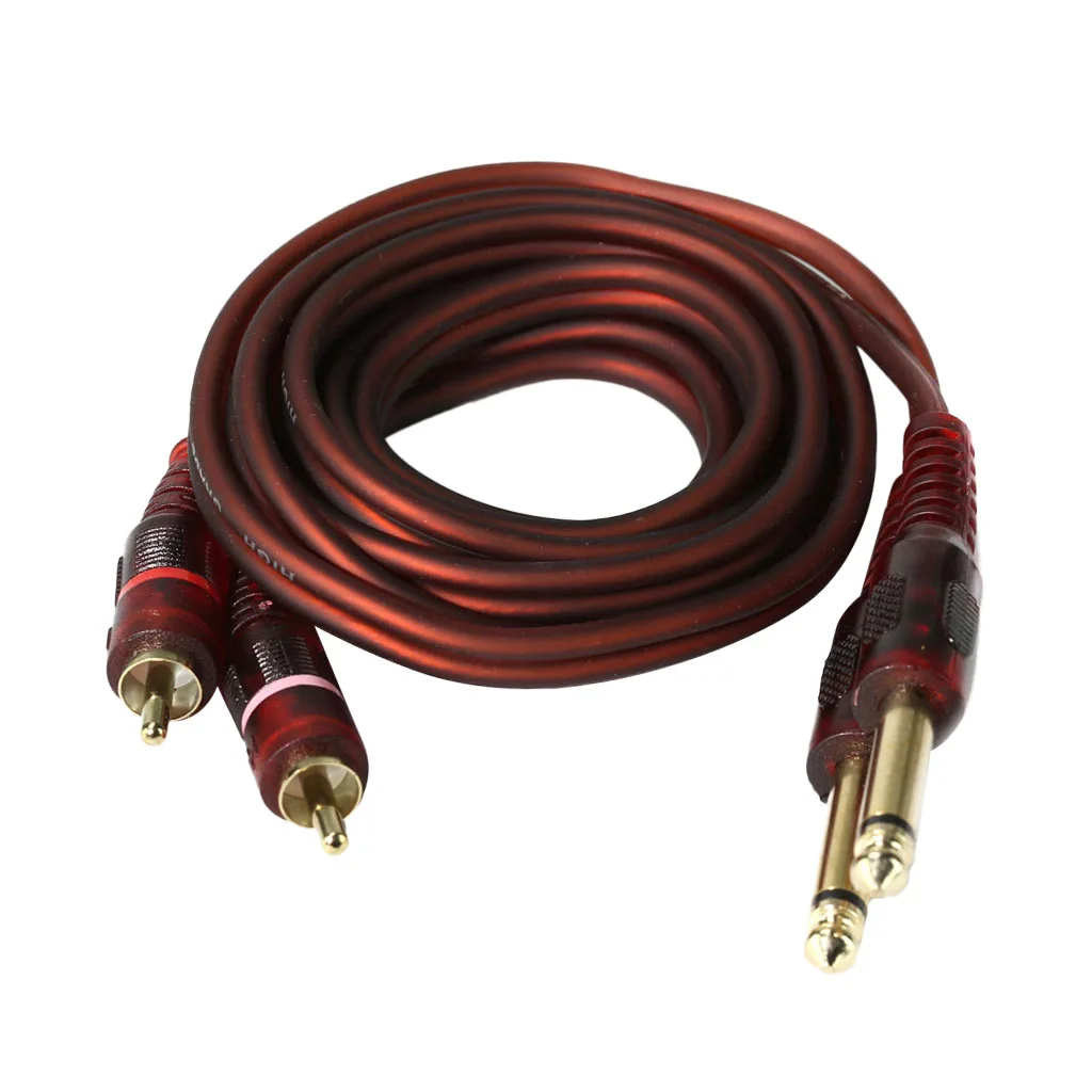 Audio Cable 1.5m / 5ft Dual 6.35mm 1/4 inch Jack Plugs to 2 RCA Plugs Audio Cable