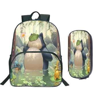 

Boys Girls Teens Backpacks Pokemon Pikachu Charmander Snorlax Eevee School Bags Beautiful Backpack + Student Pencil Box