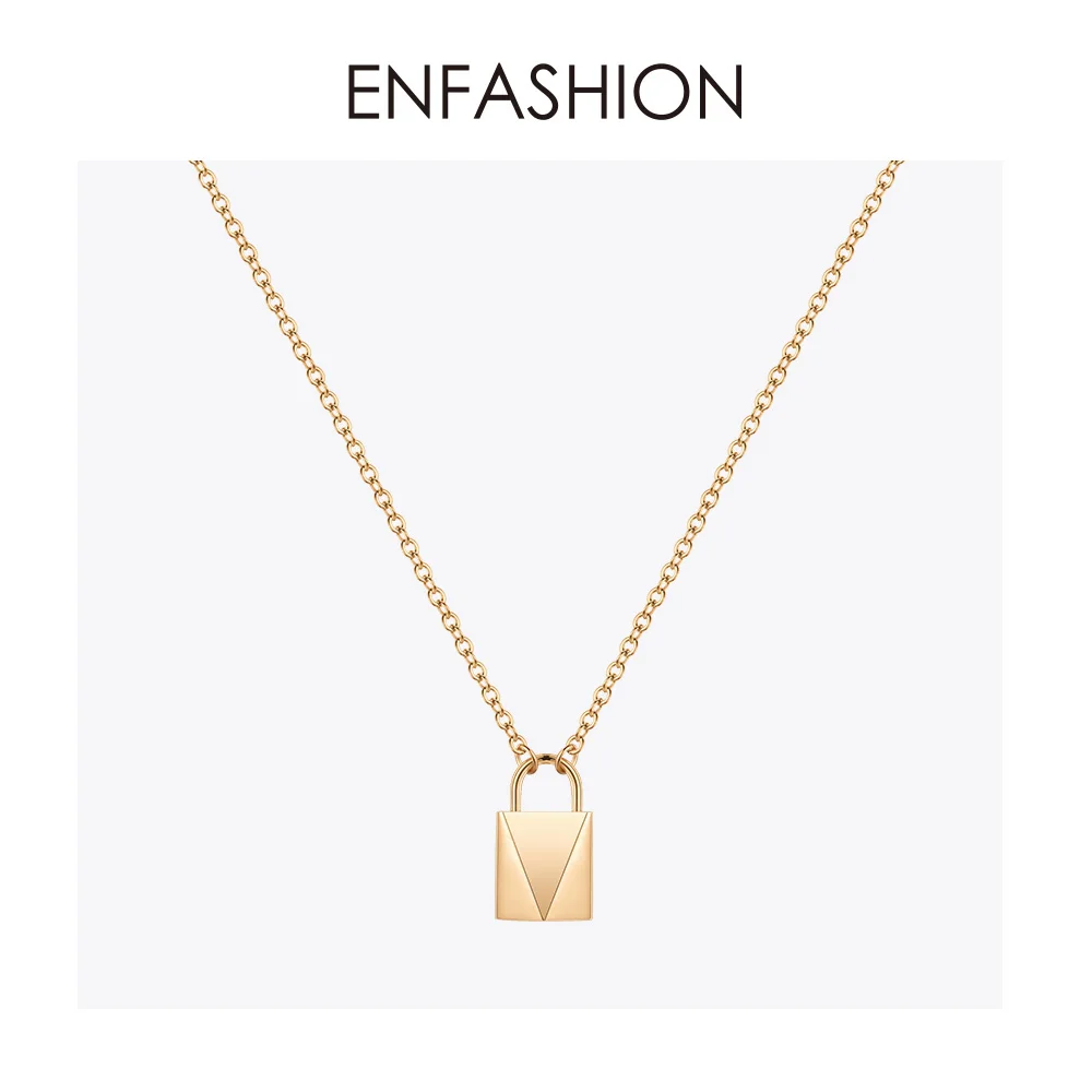 ENFASHION, милое ожерелье-чокер с замком для женщин, золотого цвета, нержавеющая сталь, геометрическое женское ожерелье с подвеской, модное ювелирное изделие P193038 - Окраска металла: Rose gold color
