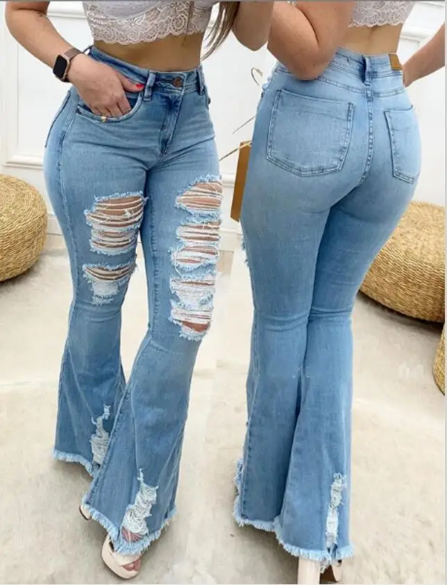 

2019 Winter High Waist Black Female Flare Ripped Jeans For Women Plus Size Mom Jeans Wide Leg Flared Denim Skinny Jeans Women