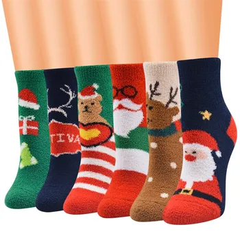 

Unisex Christmas socks Casual Print Winter Warm Vintage Cashmere Fashion Long Sock Comfortable Socks calcetines de la mujer 4*