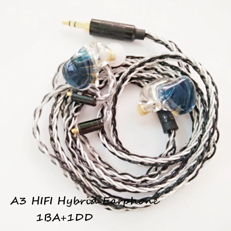 A3 HIFI 1BA+1DD Hybrid Earphone MMCX Powerful Stereo Hi-Res Earbud Resin Custom Made Headphones DJ Monitor Stage Headset IEM New - Цвет: 1BA 1DD Hybrid Cable