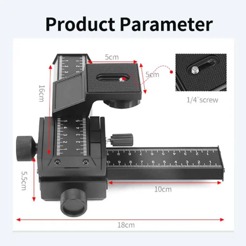 4 Way Macro Focusing Rail Slider for DSLR Camera Macro Camera Gimbal Stabilizer with 1/4" Screw Hole