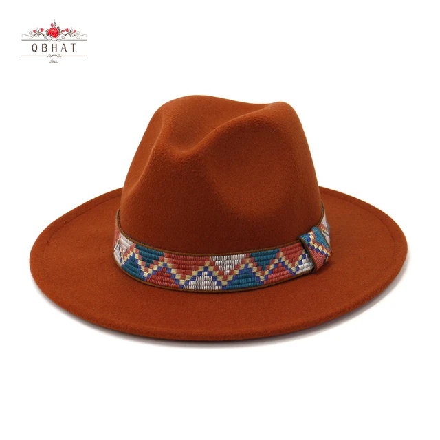 QBHAT Fedora Hats With Cotton Band Wide Brim Women Men Felted Jazz