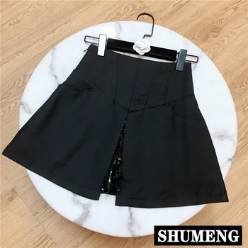 

Women Skirt 2020 Summer New Elegant Sequined High Waist Slimming Short Skirt Solid Color Ladies Mini Skirts
