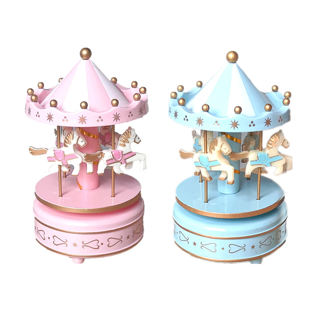 Wooden Horse Merry-Go-Round Carousel Musical Boxes for Kids Children Toy Christmas Birthday Gifts Home Tabletop Cafe Decor