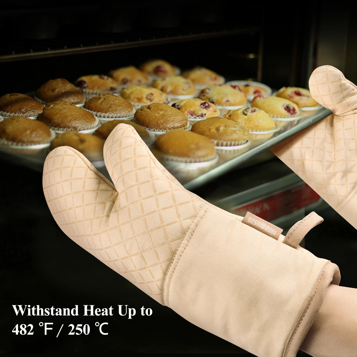 1 Set Premium Protective Beige Heat Resistant Oven Pot Holders Oven Gloves Set Oven Mitt Set For Baking Home Kitchen Barbecue