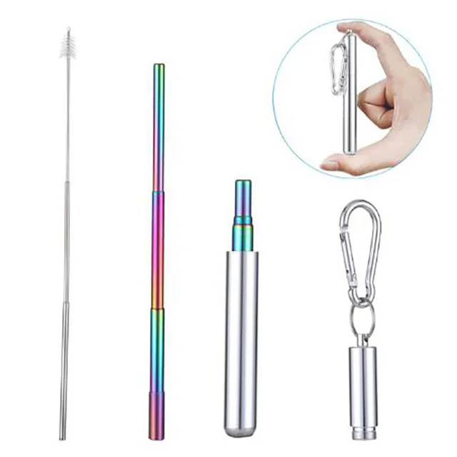 Metal Straw Portable Telescopic Straw for Outdoor Travel Easy Cleaning Stainless Steel Reusable Collapsible Straws with Brush SR