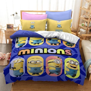 

Home Textile Cute 3d Minions Bedding Set Children Cartoon Despicable Me 3 Linens Duvet Cover Pillowcase Single Double King Size