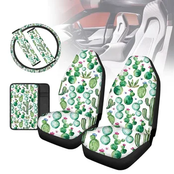 

6pcs Styling Front Washable Dustproof Protector Car Seat Cover Set Multifunction Universal Fit Elastic Breathable Cactus Print