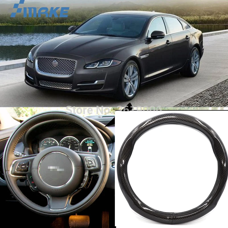 smRKE Car Accessories For Jaguar XJ Black Carbon Fiber Leather Steering