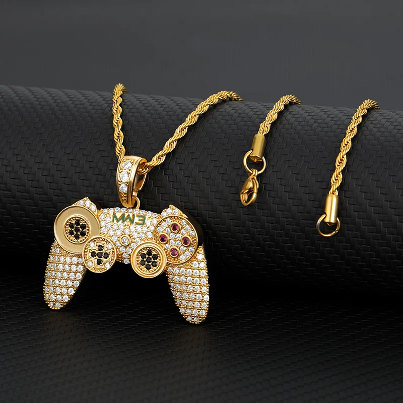 NEW ICED OUT GAME CONTROLLER PENDANT 5mm/24" LINK CHAIN NECKLACE MSP381CC