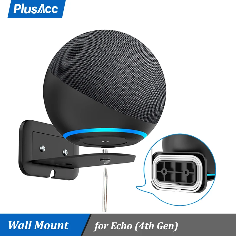 PlusAcc Wall Mount For Amazon Alexa Echo 4 4th Gen Space-Saving Solution Metal Outlet Stand for Smart Speakers Hide Messy Wires |