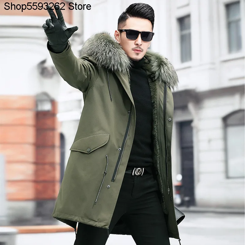 

Pai Overcome Male Medium Length Money Raccoon Mao Removable Rabbit Fur Fur One Piece Liner Middle Age Men Coat Winter