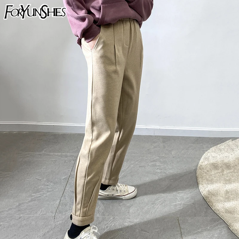 

Winter Thicken Women High Waist Pencil Pants Warm Basic Casual Loose Wide Leg Trousers 2020 Autumn Capris Good Fabric New