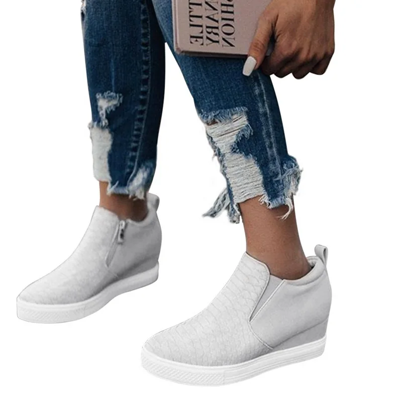 white HEFLASHOR/женские кроссовки; коллекция года; дышащая Вулканизированная обувь на танкетке; женская повседневная обувь из искусственной кожи; tenis feminino - Цвет: white