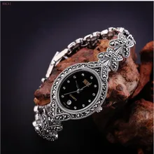 Серебро 925 пробы S925 Серебряные Браслеты для женщин стиль Модные ювелирные изделия ручной работы бабочка ретро часы браслеты