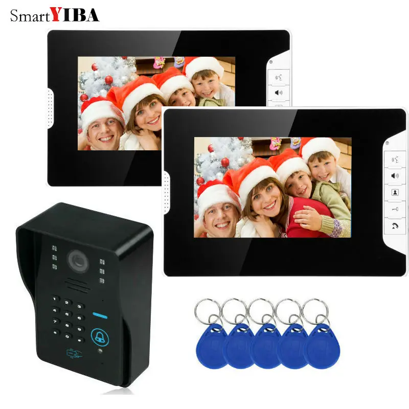 SmartYIBA 7 Inch Video Intercom IR Night Vision RFID Access Door Camera LED Monitor Doorbell Intercom Security Door Phone  kits
