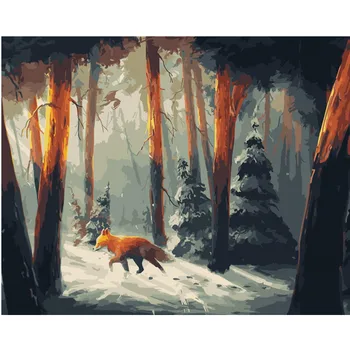 

The Fox in the woo Landscape DIY Oil Painting By Numbers Modern Wall Art Canvas Painting Christmas Child Gift Home Decor Frame