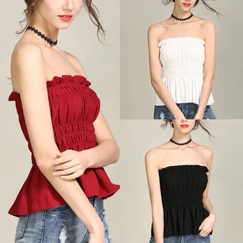 

Summer Solid Color Crop Tops Off Shoulder Strapless Stretch Ladies Tank Tops Summer Sexy Clothes For Female 2019