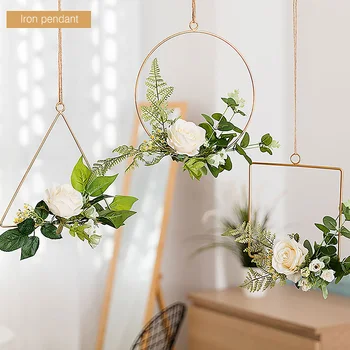 

Creative Nordic Geometry Hanging Flower Vase Iron Planter Pot Transparent Flowers Hanging Wreath Bottle For Home Party Decor