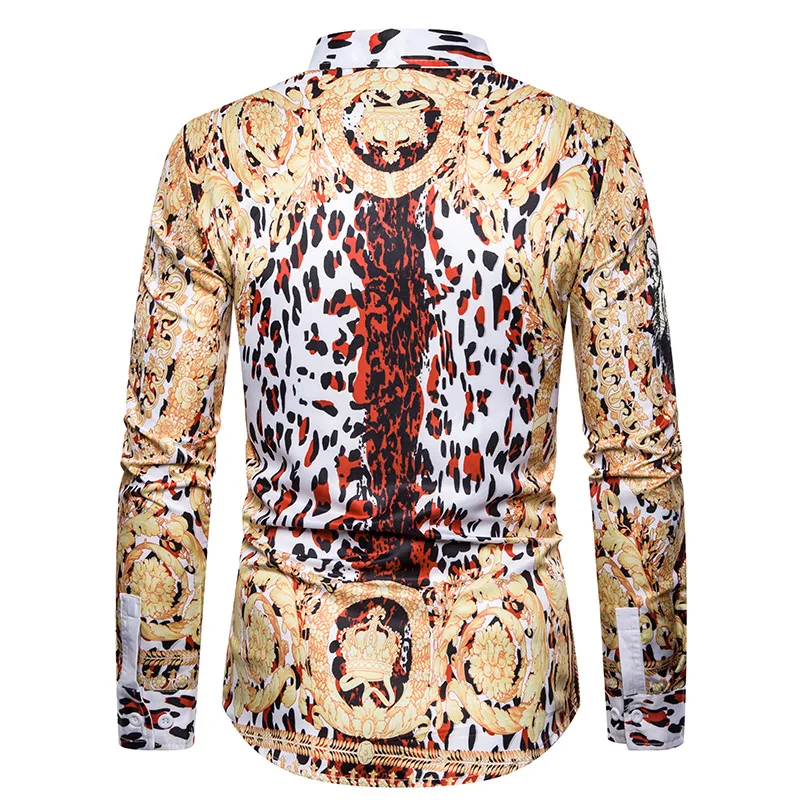 Леопардовый принт мужские рубашки с длинным рукавом Уличная одежда высокого качества роскошные цветочные мужские рубашки хип-хоп Camisa Social Masculina 3XL