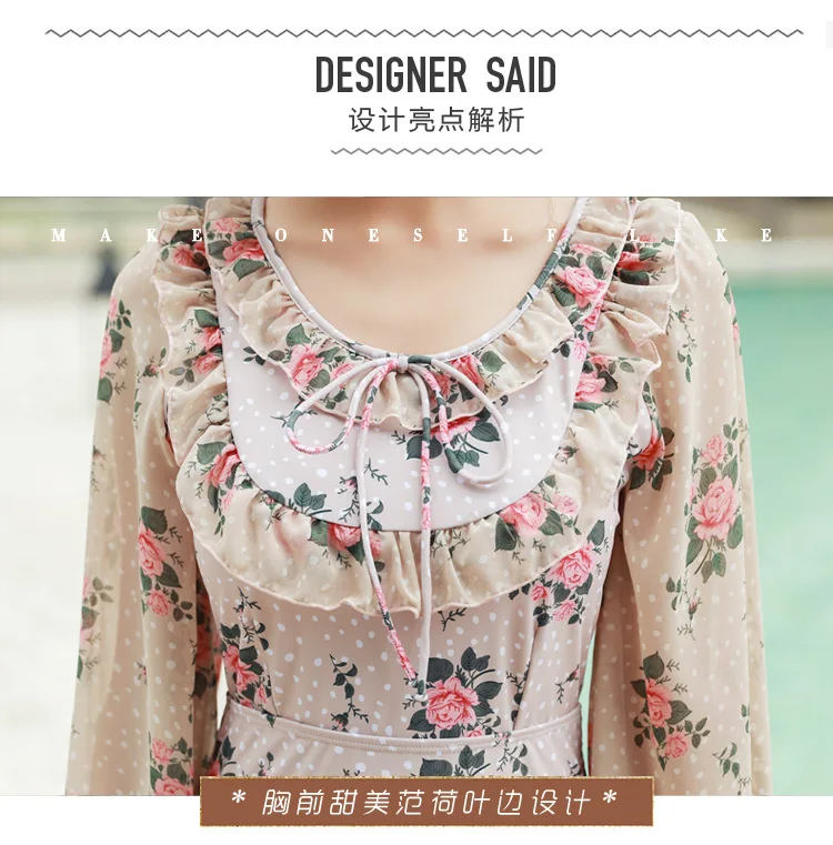 One Piece Swimsuit Female Plus Size Women Woman Fused Swim Wear Swimwear Flowers Super Fairy Lace Long Sleeve Slender Over