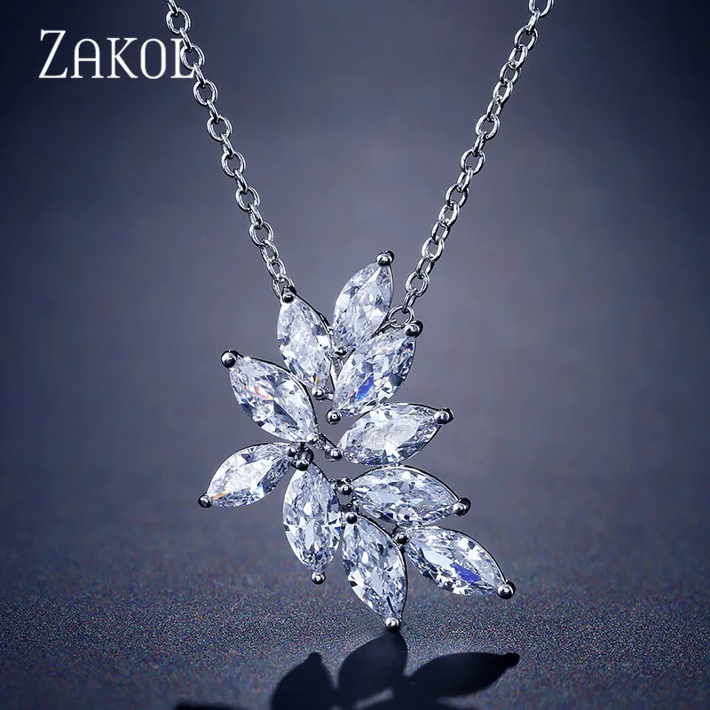 ZAKOL изысканный высокое качество циркония цветок Сладкий ожерелье кулон для невесты ювелирные изделия для женщин ужин подарок на день рождения FSNP2132 - Окраска металла: White Color