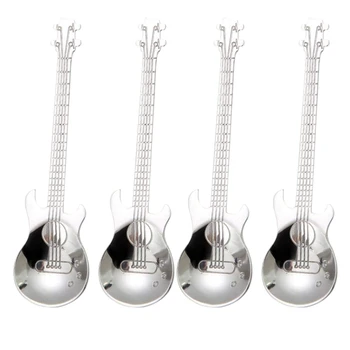 

Guitar Coffee Teaspoons,4 Pcs Stainless Steel Musical Coffee Spoons Teaspoons Mixing Spoons Sugar Spoon(Silver)