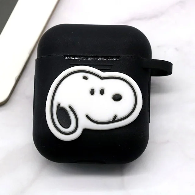 Мультяшный беспроводной Чехол для наушников для Apple AirPods 2, силиконовый чехол для зарядки наушников s, защитный чехол для AirPods - Цвет: black snoo