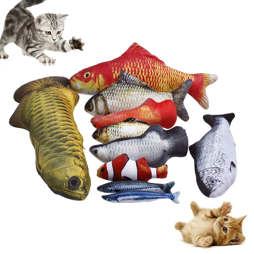1Pc Pet Soft Plush 3D Fish Shape Cat Toy Interactive Gifts Fish Catnip Toy Stuff Pillow Doll Simulation Fish Playing Toy For Pet