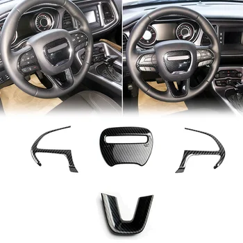 

4PCS Car Steering Wheel Carbon Fiber Cover Trims Kit For Dodge Challenger Charger Car Styling Interor Stickers