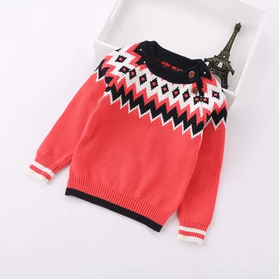 watermelon red Boys sweater spring and autumn new girls clothes wear geometric cotton knitted baby pullover sweater - Цвет: watermelon red