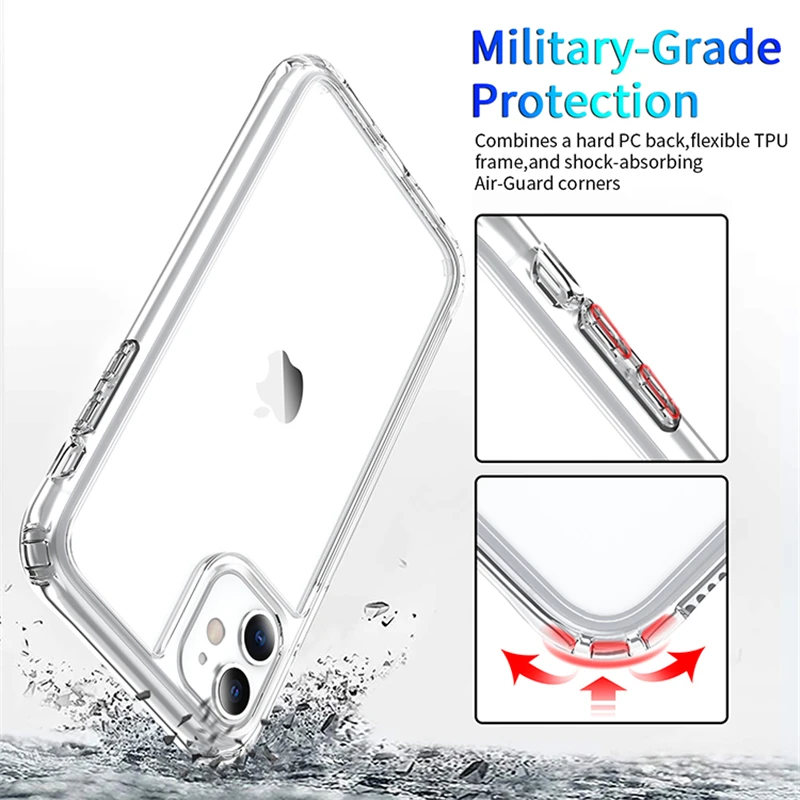 iphone 12 pro wallet case Luxury Transparent Armor Hard PC Phone Case For Iphone 13 12 11 Pro Max Mini 7 8 Plus SE 2020 Clear Shockproof Bumper Back Cover cute iphone 12 pro cases